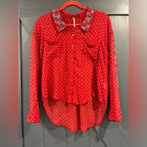 Free People Top Easy Rider Sheer Red Paisley Size‎ XS